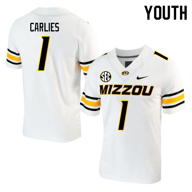 Youth #1 Jaylon Carlies Missouri Tigers College 2023 Football Stitched Jerseys Sale-White - Click Image to Close